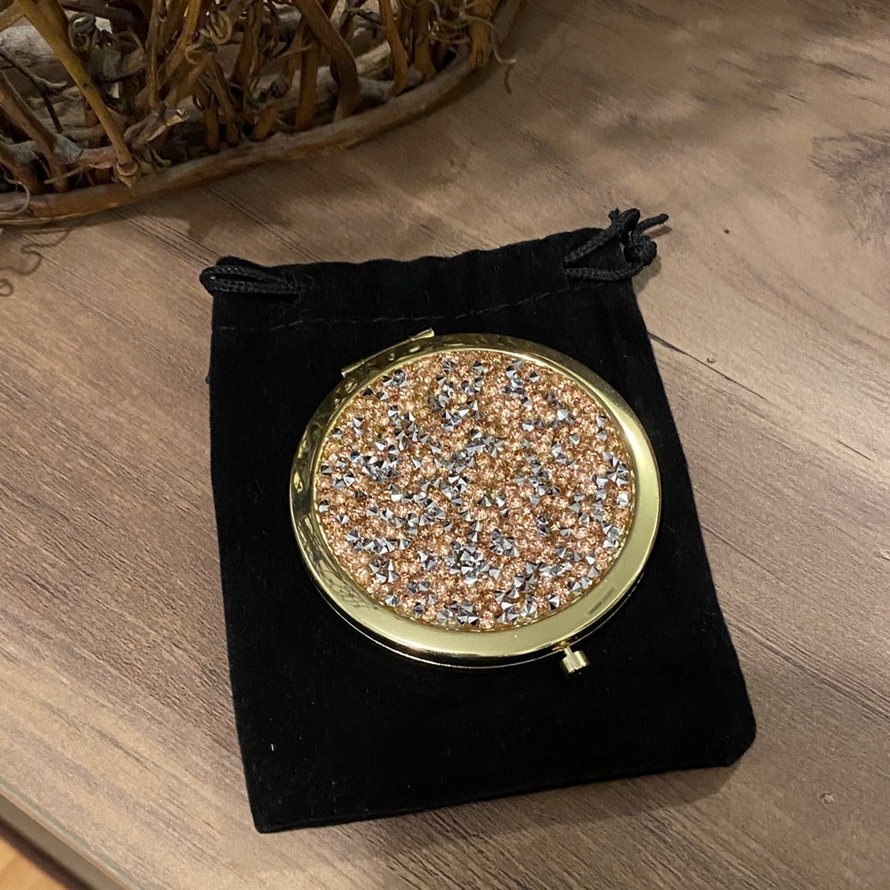 Bronze and Silver Glitter Compact Mirror